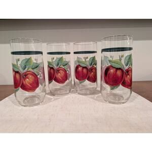 Classic Vintage China Pearl “Apples (Casuals)” Clear Glass Tumblers – Set of 4